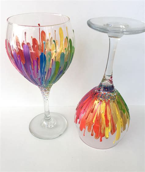 Rainbow Color Burst Wineglass Set Of Hand Painted Oz Glasses Etsy