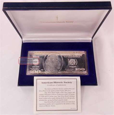 2000 $100 Dollar Bill 4 Oz. 999 Fine Silver Proof Bar Benjamin Franklin W/