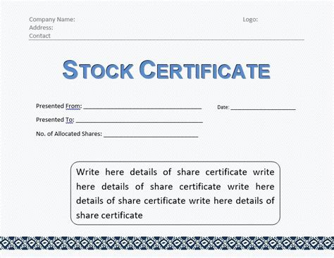 25+ Printable Stock Certificate Templates [Excel, Word, PDF] » TemplateData