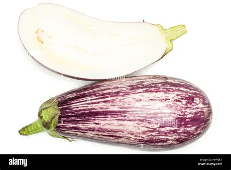 Striped Purple Eggplant Collection Top View Isolated On White