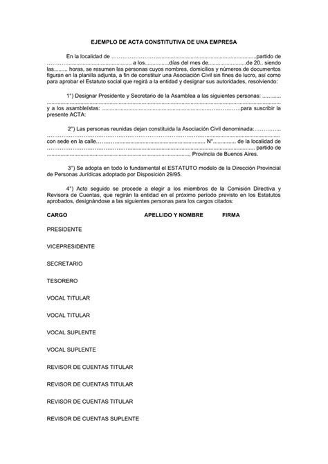 Descargar Ejemplo De Acta Constitutiva De Una Empresa