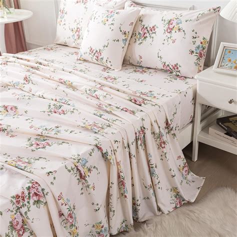 Amazon FADFAY Sweet Pink Rose Floral Sheets Set Queen Romantic