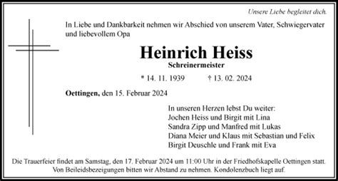 Traueranzeigen Von Heinrich Heiss Augsburger Allgemeine Zeitung