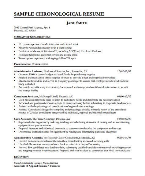 Chronological Resume Samples Examples Format