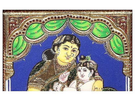 Maiya Yashoda With Bal Krishna Tanjore Painting Traditional Colors