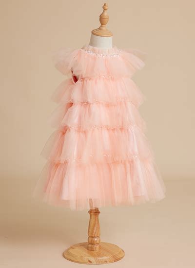 A Line Tulle Knee Length Pink Dress 223877 Lalamira