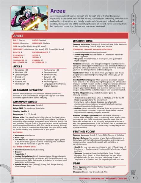 Transformers Pre-generated Characters | RPG Item | RPGGeek