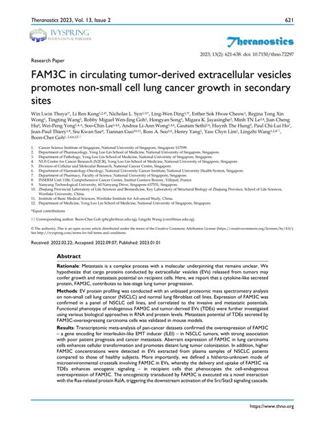 Pdf Fam3c In Circulating Tumor Derived Extracellular Vesicles