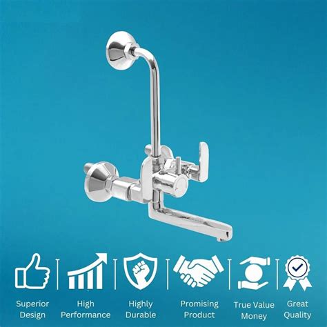 Kindle CP Double Lever 2in1 Hot Cold Water Wall Mixer With Overhead Shower Connection For