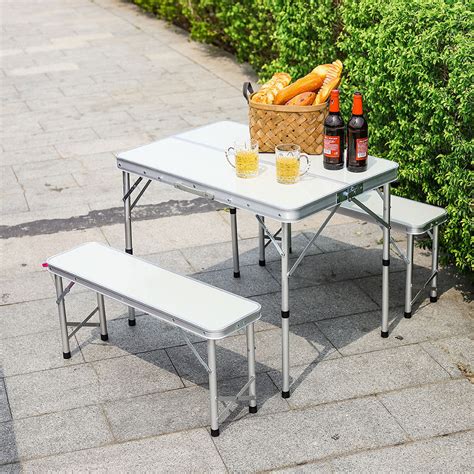 Portable Adjustable Aluminium Camping Table Chairs Combine Set Party