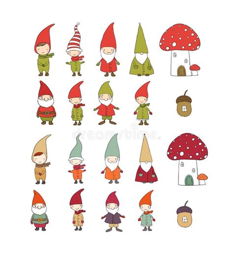 Gnomos De Dibujos Animados Conjunto Año Nuevo Elfos De Navidad Vector