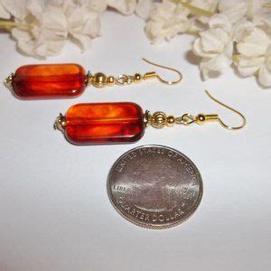 Wvluckygirl Jewelry Faux Amber Orange Gold Earring Set Beaded