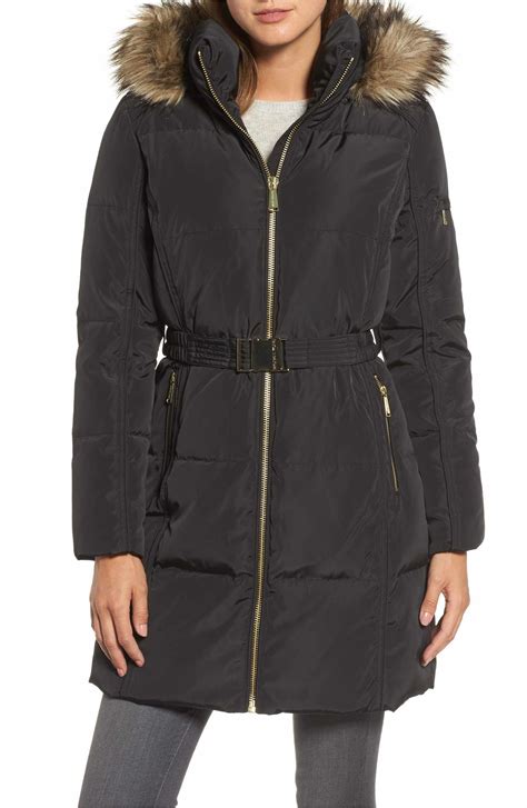 Michael Michael Kors Faux Fur Trim Belted Down And Feather Fill Parka Nordstrom Fur Trim