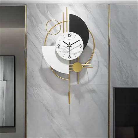 Reloj De Pared De Metal Silencioso 3D Con P Ndulo Dorado Arte De