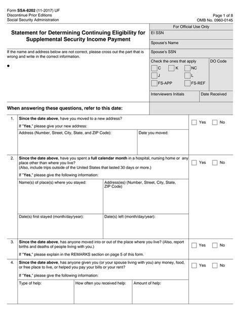 SSA 8202 Statement For Determining Continuing Eligibility For