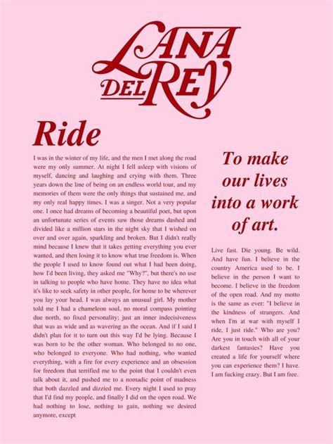 o Ride Monologue ﾟ Letras de lana del rey Lana del rey Lana