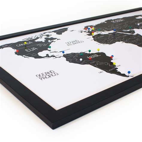 Quadro Mapa múndi para marcar viagens 50 alfinetes Grande 68 x 3