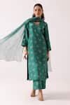 Buy Green Kurta And Pant Cotton Silk Print Floral V Neck Set For Women