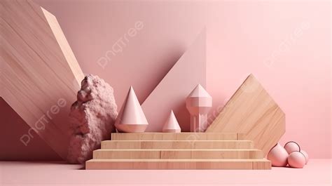 Latar Belakangpodium Kayu Minimalis Dalam Adegan Geometris Render 3d