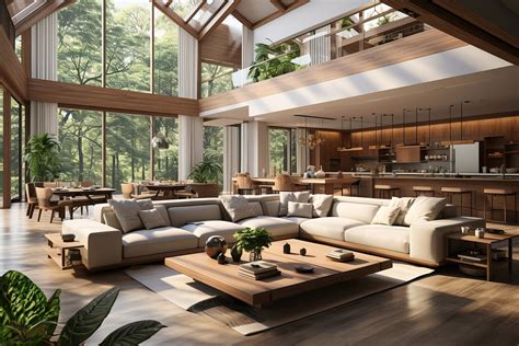 Biophilic Design Luxury Modern Living Room With Double Height Glass