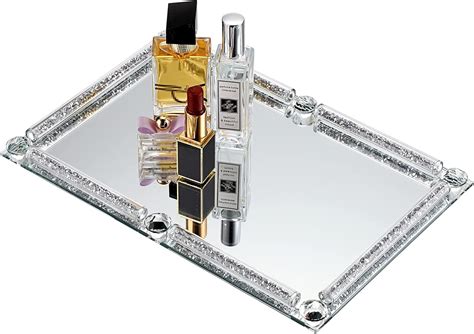 BTSKY 30 20CM Glass Mirrored Tray With Crushed Diamonds Frame