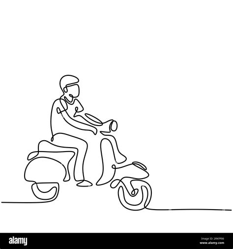 Continuous Line Art Or One Line Drawing Of Young Man Riding Vespa