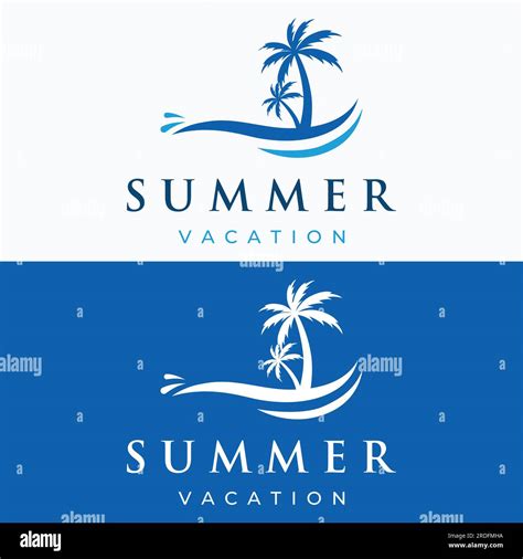 Summer Vacation Creative Logo On The Beach With Symbols Of Waves Palm