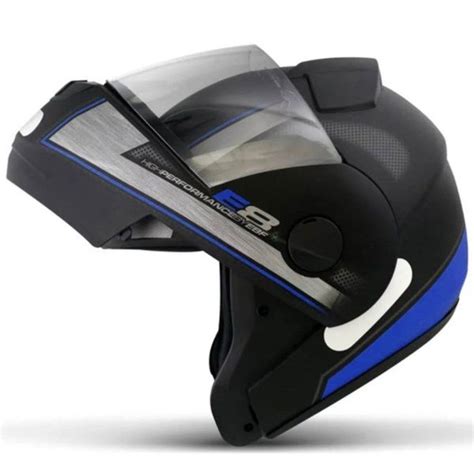 Capacete New E08 Performance N60 Preto Fosco Azul Fechado Viseira