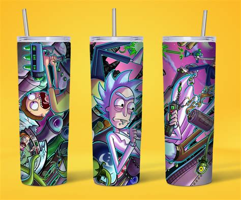 Rick And Morty 20 Oz Skinny Tumbler Sublimation Designs Wrap Etsy