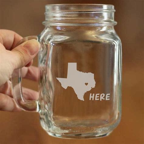 State Glass Etched Mason Jar Mugs Texas Mason Jar Glasses Mason Jar