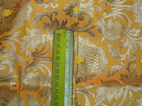 Yellow Brocade Fabric By The Yard Gold Banaras Brocade Fabric Etsy