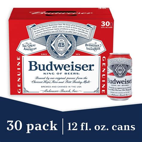 Budweiser Beer 30 Pack Beer 12 Fl Oz Cans