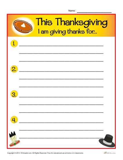 Thanksgiving Writing Prompt For Kids I Am Thankful