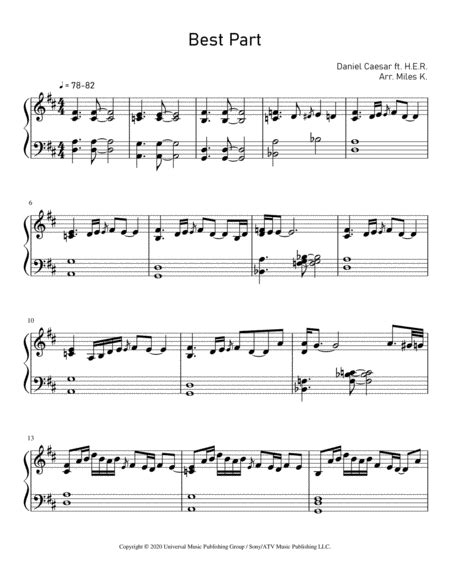 Best Part Sheet Music Daniel Caesar Piano Solo