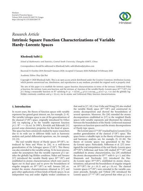 (PDF) Intrinsic Square Function Characterizations of Variable Hardy ...