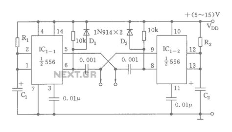 Double astable multivibrator circuit diagram under Astable Oscillator ...