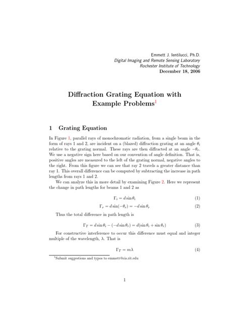 Diffraction Grating Example Problems | PDF