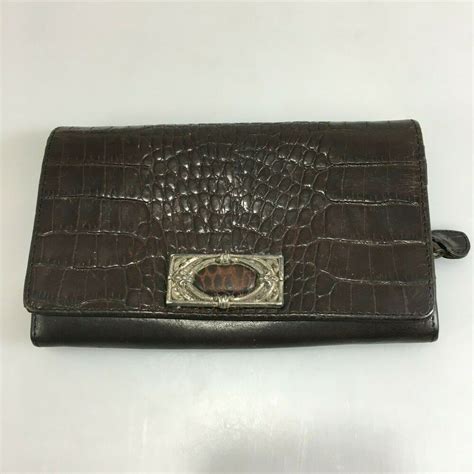 Brighton Brown Leather Faux Croc Clutch Organizer Checkbook Wallet