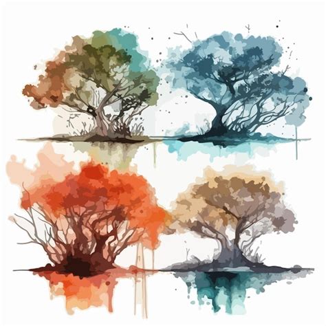 Premium Vector Big Tree Set Tree Watercolor Painting Package