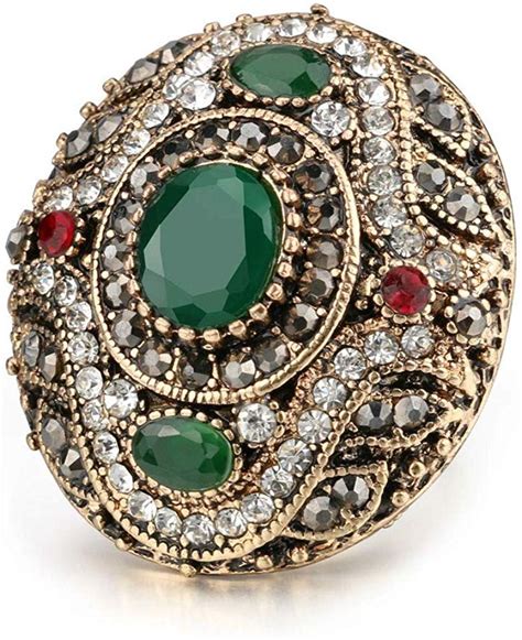 Colorful Turkish Jewelry Antique Multi Stones Crystals Ring For Women