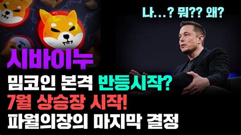 시바이누 긴급 밈코인 본격반등 시작되나 7월 100 상승장 시작됐다 파월의장 결단 미국의 은행파산위기는 코인시장 상승