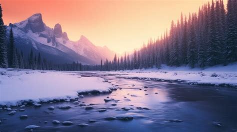 Premium Photo | Winter sunrise in a snowy mountain landscape