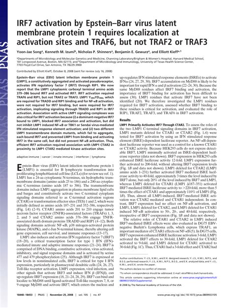 Pdf Irf7 Activation By Epstein Barr Virus Latent Membrane Protein 1