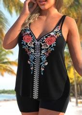 Rotita Double Straps Multi Color Tribal Print Tankini Top Rotita