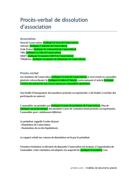 Proc S Verbal De Dissolution D Une Association Mod Le Pdf Et Word Hot