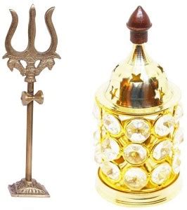 Utkarsh Combo Of Crystal Akhand Diya Decorative Brass Oil Lamp Tea