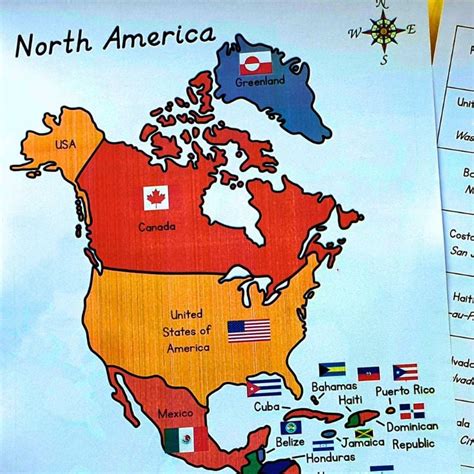 North America Map and Pin Flags - Montessori Nature Printables