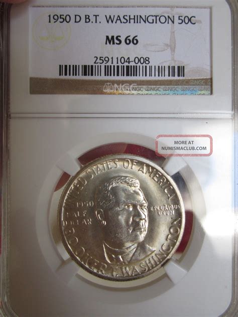 1950 D Booker T Washington Silver Half Dollar Coin Ngc Ms 66