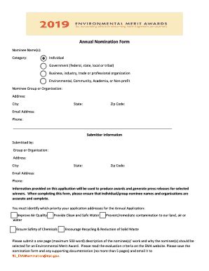 Fillable Online Environmental Merit Awards Annual Nomination Form