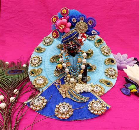 Cotton Blue Laddu Gopal Dress Set For Temple Size Inch Diameter